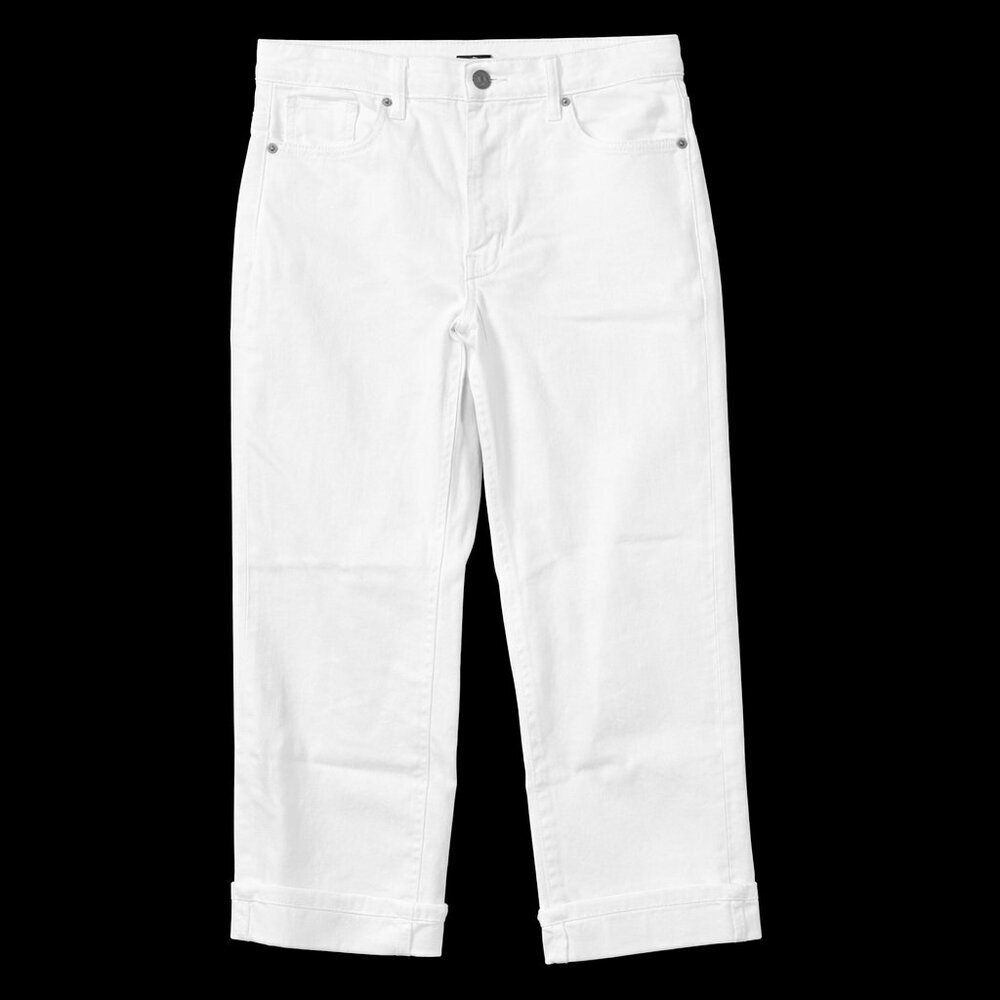 NYDJ Marilyn Straight Lift Tuck Technology Cuffed White Cropped Jeans Size 0